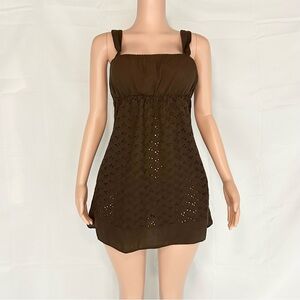 Laundry by Design Dark Brown Eyelet Babydoll Mini Dress